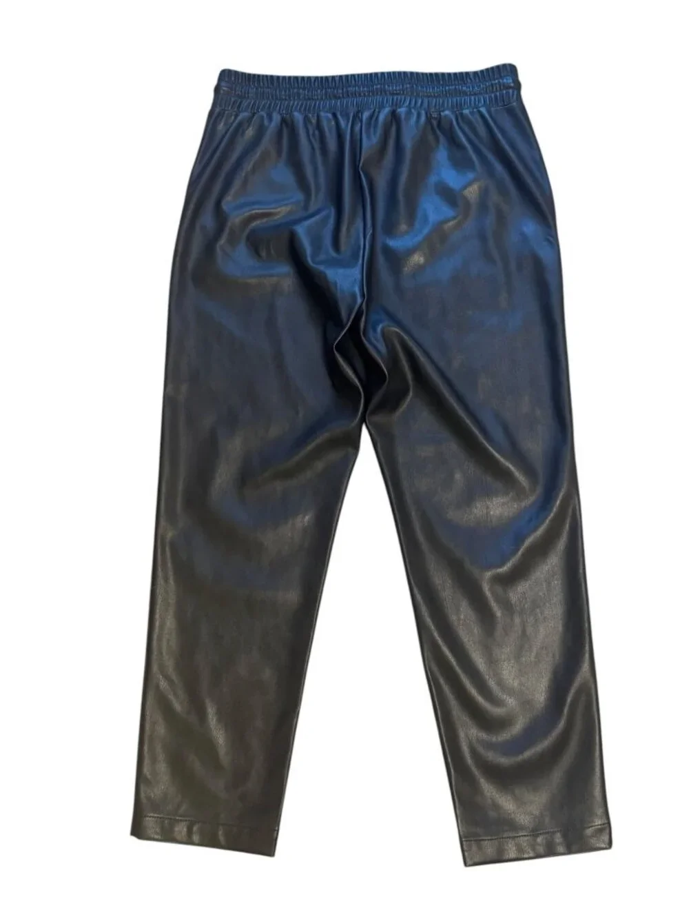 LOFT‎ Faux Leather Pull On Ankle Pants Black Pockets Size S Cropped Drawstring